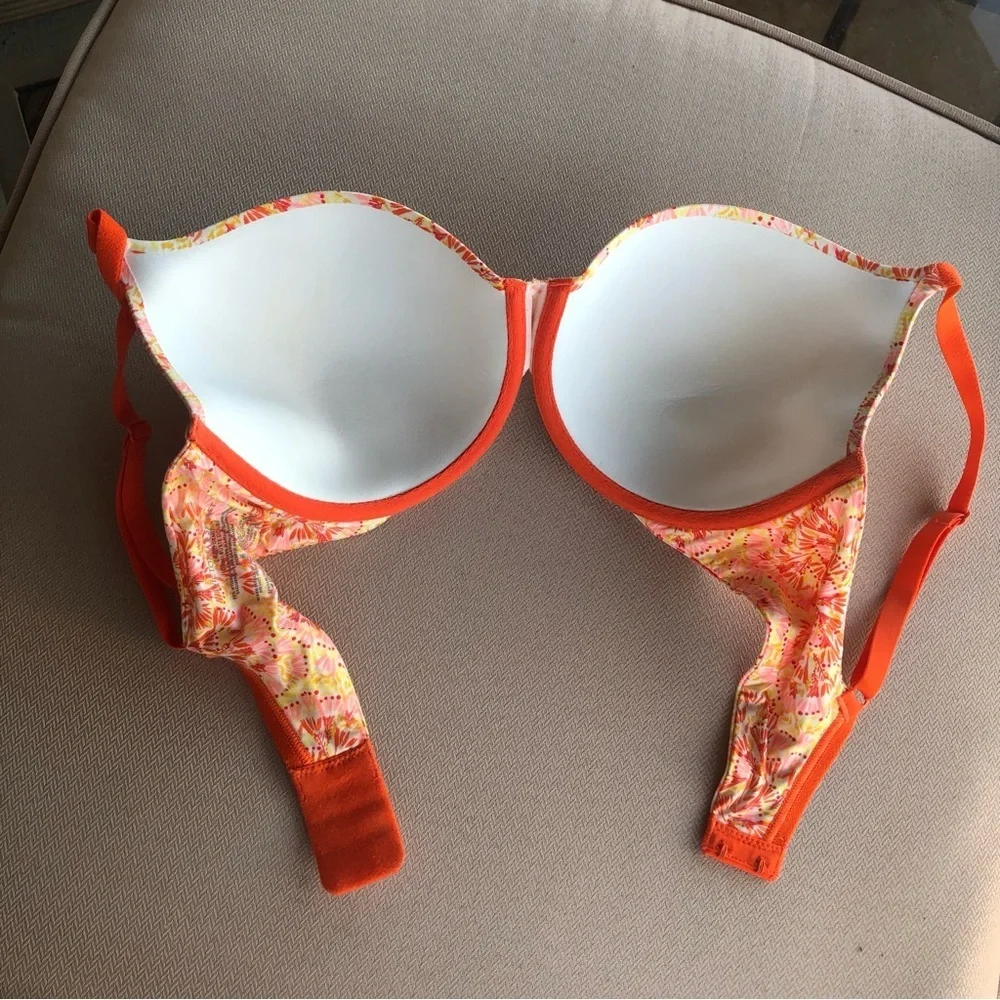 Victoria’s Secret Under Wire Lined Demi-bust Sequins‎ Orange Yellow Bra 34DD